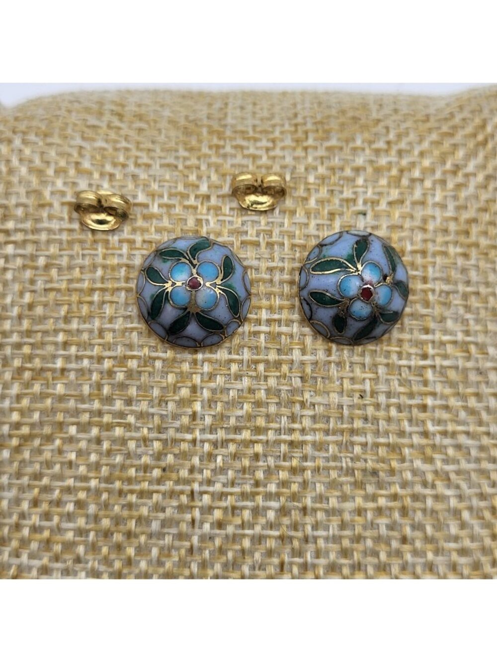 Beautiful Vintage Cloisonne Enamel Pierced Post Gold Filled Stud Earrings